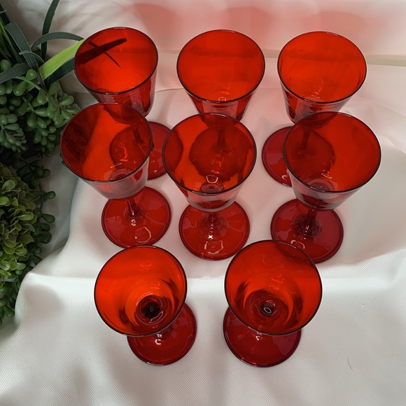 Set of 8 vintage / antique Ombre ruby reddish orange cordial glasses - Picture 4 of 12
